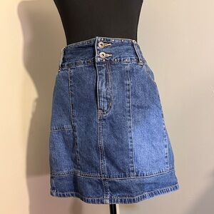 Denim skirt with gold bronze, embellishments 
Mini/midi  SZ 18